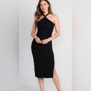 Old Navy Ribbed Knit Black Halterneck Midi Bodycon Dress Women’s Medium